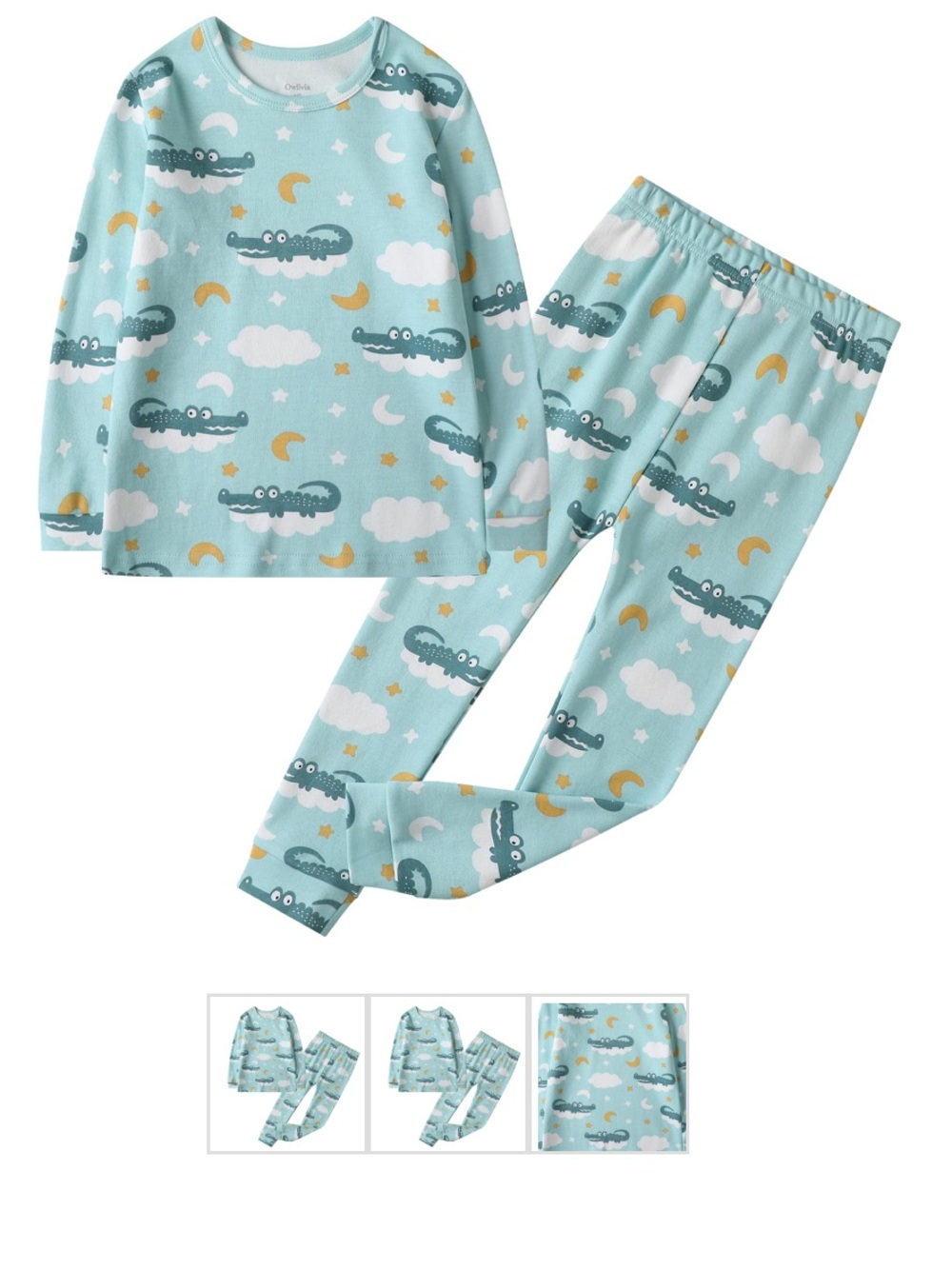 Owlivia Crocodile Print Kids Pajama Set